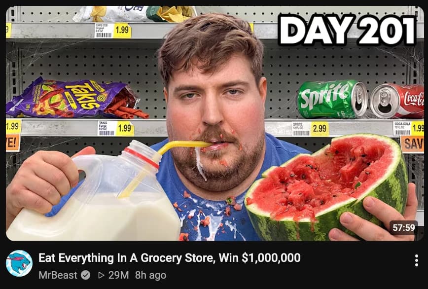 A MrBeast video: Eat Everything In A Grocery Store, Win $1,000,000